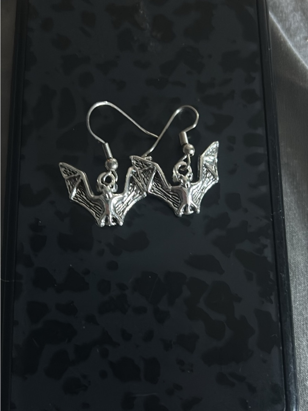 Silver Bat Dangle Earrings - Silver